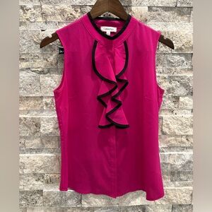 Calvin Klein Fuchsia chiffon sleeveless top size small  with a black   detailing